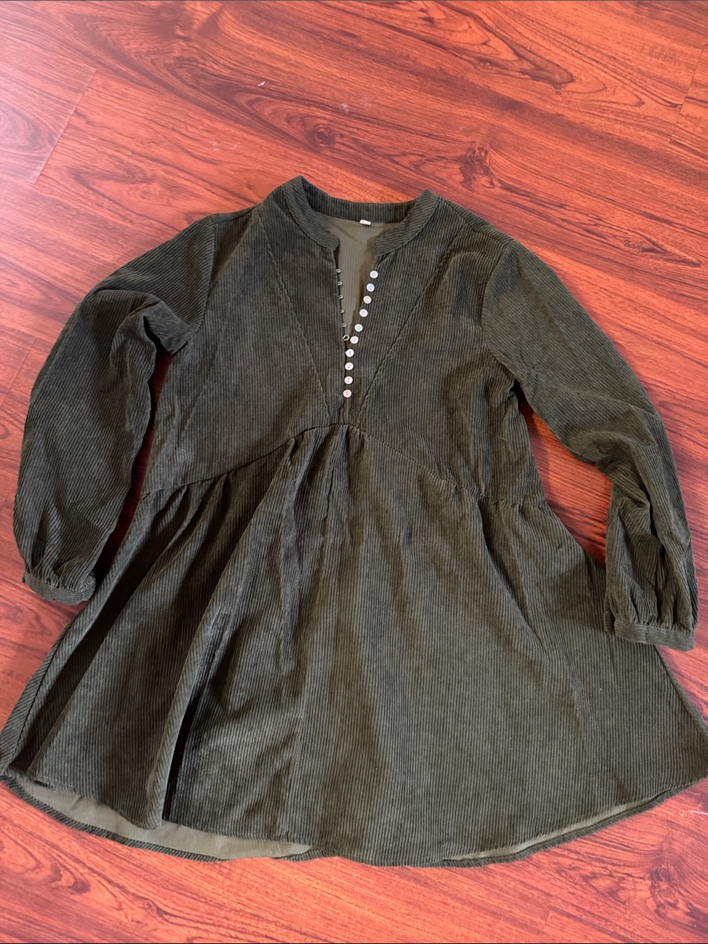Olive Green Corduroy Button-Front Tunic